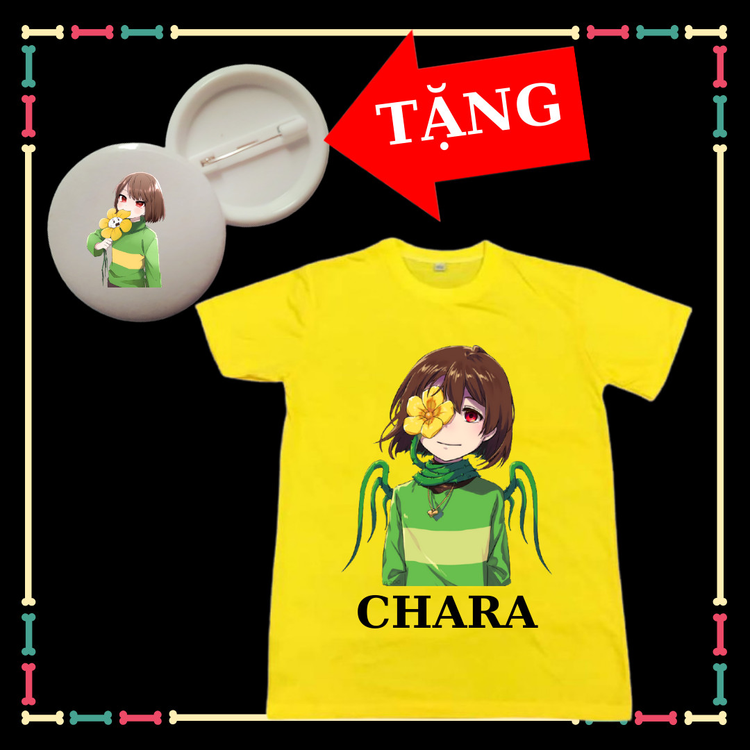 Áo thun Chara hot game Sans Undertale siêu dễ thương tay ngắn cổ tròn cho bé trai bé gái tặng HUY HIỆU Chara
