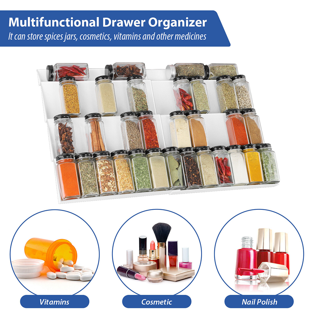 2Pcs Expandable Spice Drawer Organizer, 4 Tier Spice Rack - Drawer Insert Tray