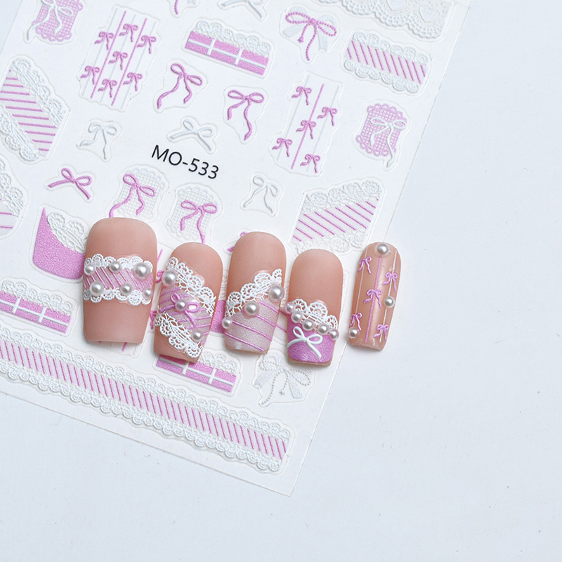 3D Relief Nail Art Decals Bowknot Ribbon Lace Nail Stickers Self-Adhesive Slider Bow Decoration For Women Manicure Designs Yao Store. 