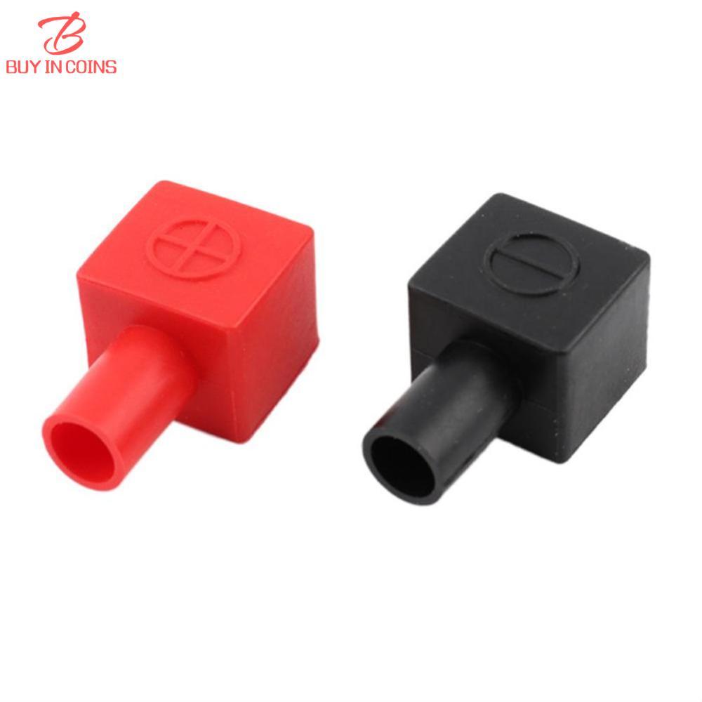 BC 2Pcs Universal Square Motorcycle Car Battery Terminals Rubber Covers Battery Terminals Protection Sleeve Positive Negative Pole Cover