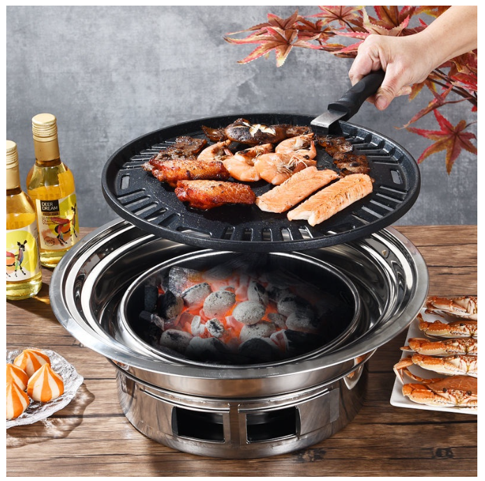 Korean Outdoor Charcoal Barbecue Grill Oven Stainless Steel Nonstick