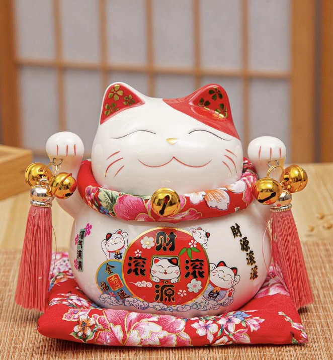 Mèo thần tài may mắn có ống heo (12x14x14cm)