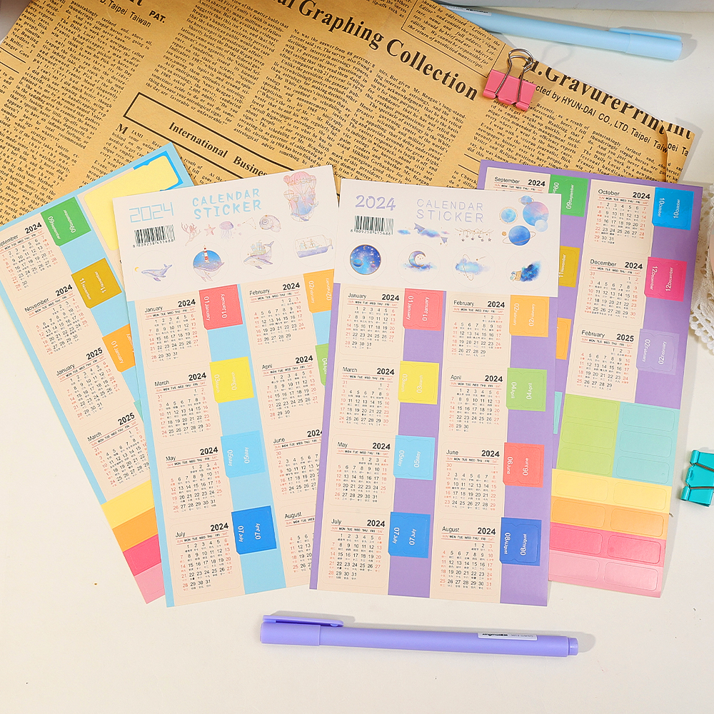 2024 Calendar Sticker Set Notepad Cute Decals Index Stickers Label Stickers