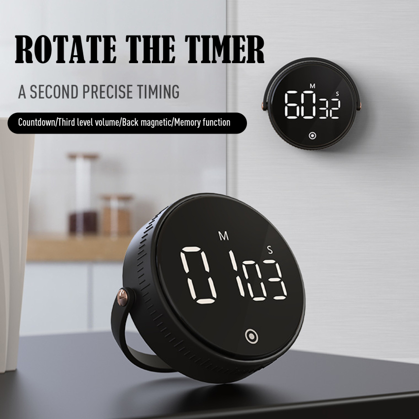 【Ready Stock】Magnetic Kitchen Timer LED Digital Timer Manual Countdown Timer Alarm Clock Cooking Shower Study Fitness Stopwatch Time Master