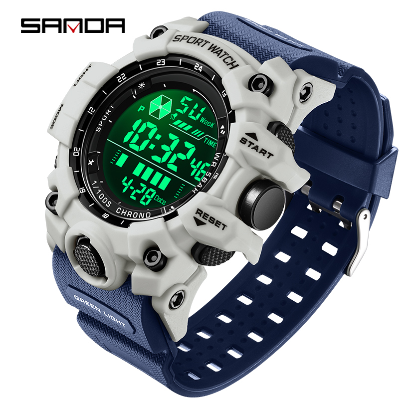 SANDA New Full Screen Electronic Watch Trend Multifunctional Waterproof Night Light Men's Watch SD6229-1. 