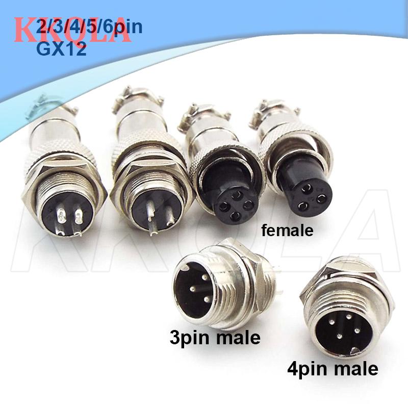 Qkkqla1 1x gx12 12mm m12 nut type plug 2/3/4/5/6 pin core aviation male female connector power socket wire panel circular cable adapter