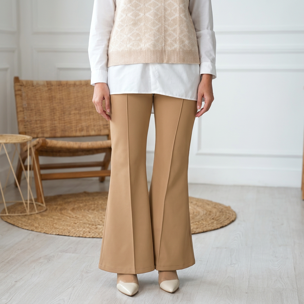 WOMEN FLARE PANTS / RIBBED COTTON / HIGH WAIST PANTS.