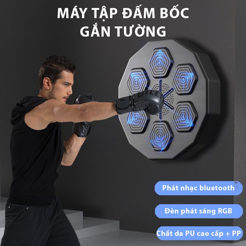 Máy tập đấm bốc theo nhạc treo tường, kết nối bluetooth, đèn định hướng vị trí đấm ngẫu nhiên, chất liệu pu + pp
