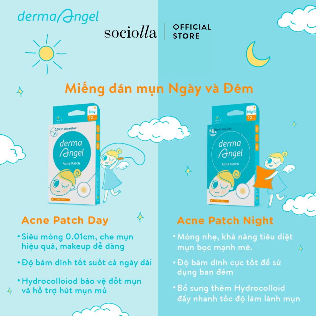 Miếng Dán Mụn Ban Đêm Derma Angel 12 Miếng