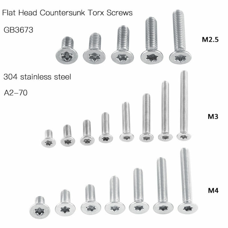 25pcs m2.5 m3 m4 304 a2 stainless steel torx screws flat head countersunk hex sockets