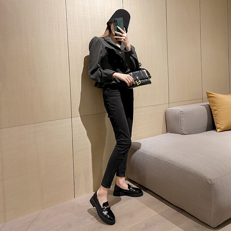 Giày Lười Da Bóng Đế Dày Thời Trang Cho Nữ