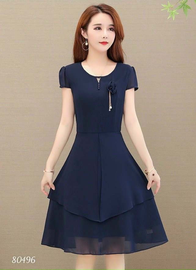 Đầm xòe voan chiffon dự tiệc đính hoa