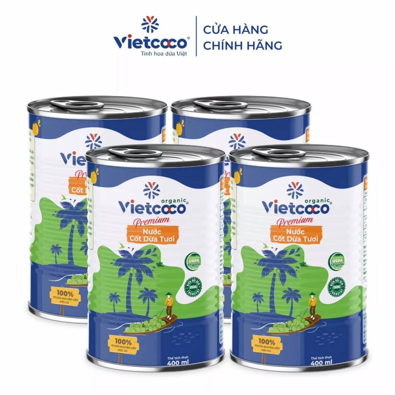 Nước cốt dừa tươi ORGANIC Vietcoco - 400ml/Lon Hàng Chuẩn