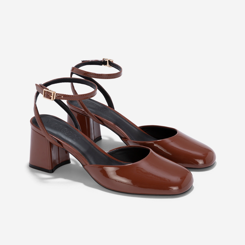 Vascara Giày Bít Mũi Tròn Block Heel Phối Ankle Strap - BMN 0657