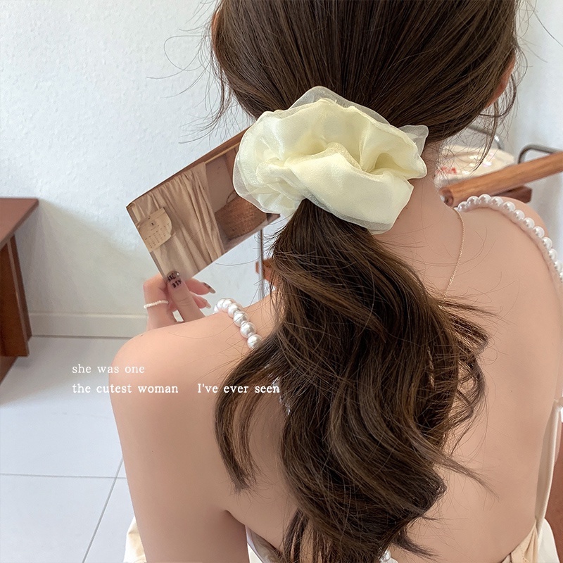 （Mới）Dây Buộc Tóc Vải Voan Satin Phối Ren Co Giãn Thanh Lịch