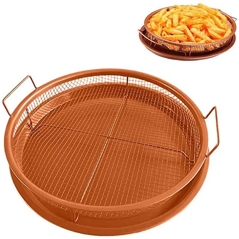 Mesh Baking Tray Non-Stick Round Baking Pan Chips Crisping Basket Microwave Oven Copper Baking Tray BBQ Tray. 