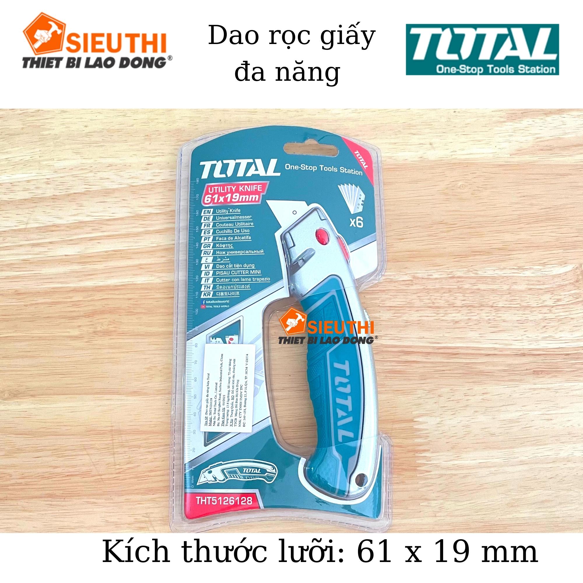 Dao rọc giấy đa năng TOTAL THT5126128 | dao cắt giấy kích thước lưỡi 61x19mm, lưỡi SK5, kèm 6 lưỡi