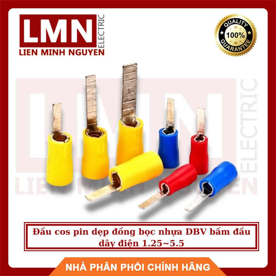 Đầu cos pin dẹp đồng bọc nhựa DBV bấm đầu dây điện 1.25~5.5 (Bịch=90-100 cái)