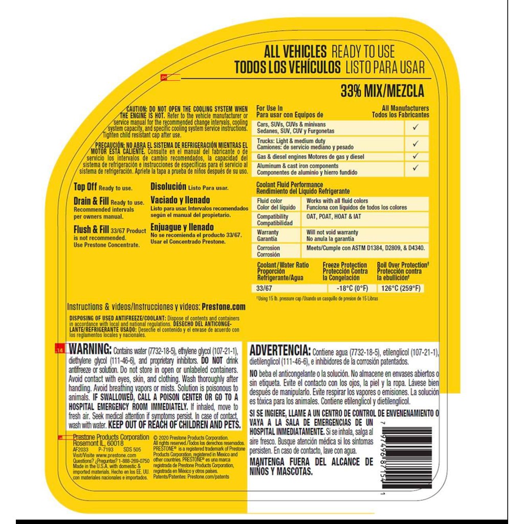 Nước Làm Mát Động Cơ Prestone - Xanh 3.78 Lít (Không Cần Pha Thêm Nước)