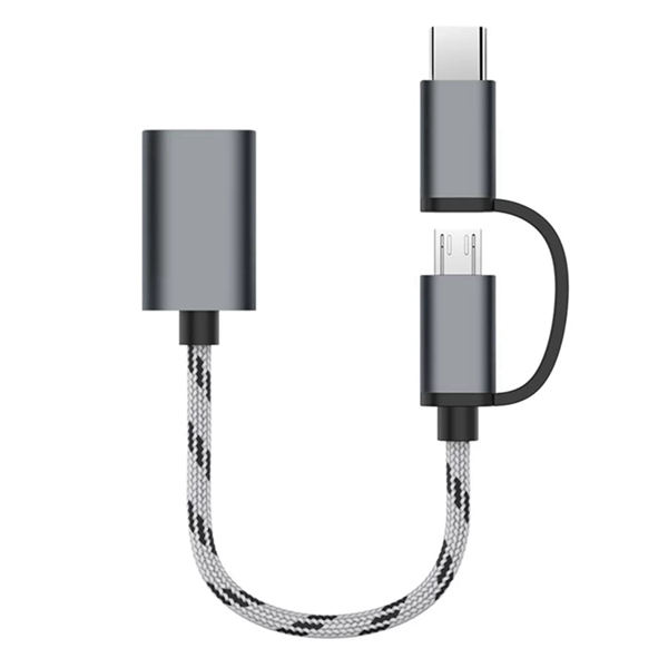 -2 in 1 USB OTG Cable Type-C/Micro-USB to USB 3.0 Adapter Braided Designed Data Transfer Cable for Andriod Phone(Grey)