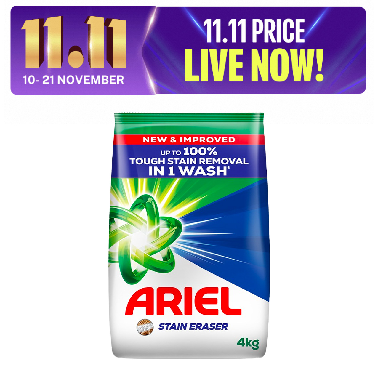 Ariel Detergent Washing Powder Original - 4kg Pack. 