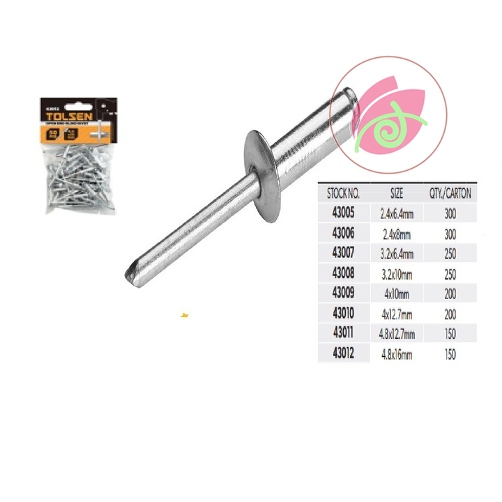 Lẻ 10 cây đinh Rive Đinh rút nhôm Đinh tán nhôm Tolsen 43005 43006 43007 43008 43009 43010 43011 43012