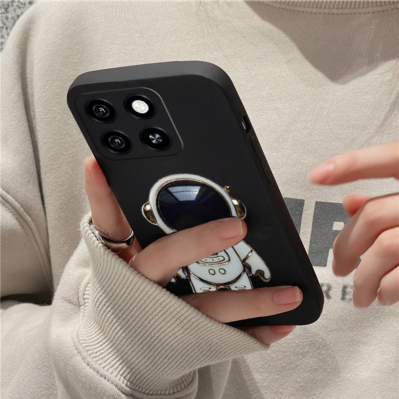 Cartoon Astronaut Stand Phone Case for ZTE Blade A35 A55 Smooth Dustproof Soft TPU Back Cover Design. 
