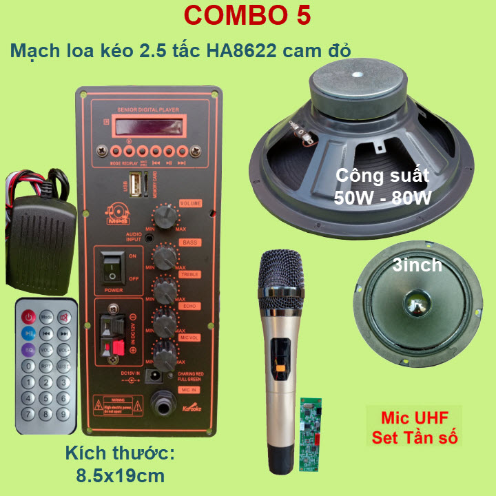 Mạch loa kéo 2.5 tấc đơn HA8622 cam đỏ