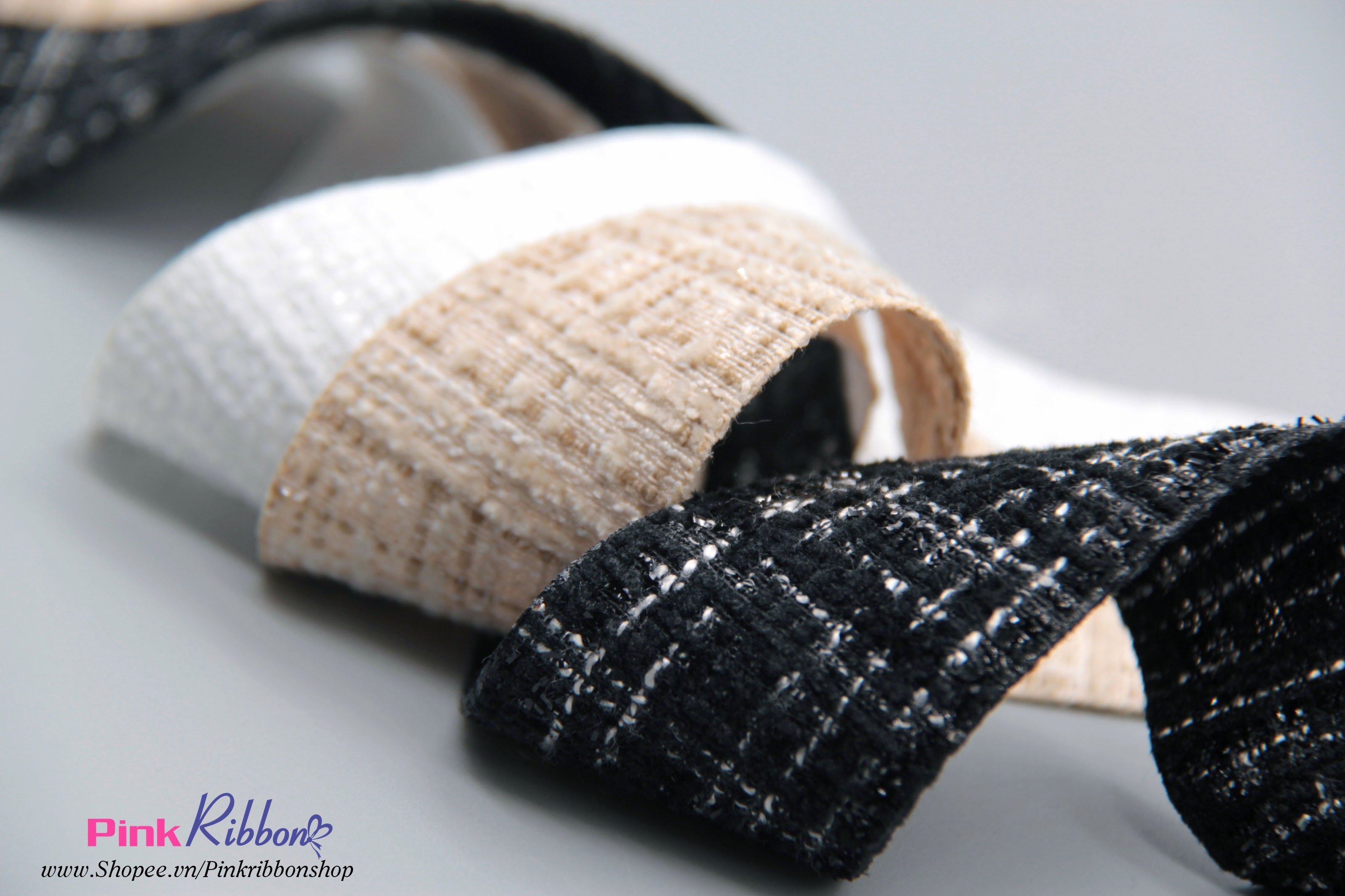 Ruy băng dạ tweed pha sợi kim tuyến
