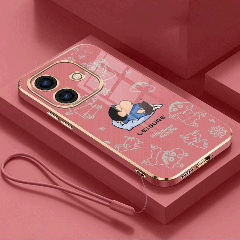 realme Note 60 note60 50 Glossy Leisure Crayon Shin-chan Casing Square Edges Plating Back TPU Soft Case Cover. 