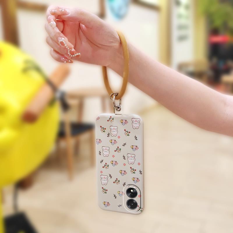 Liquid silicone shell ring Phone Case For OPPO A38 4G phone case Cartoon Back Cover Solid color wristband Lens package. 