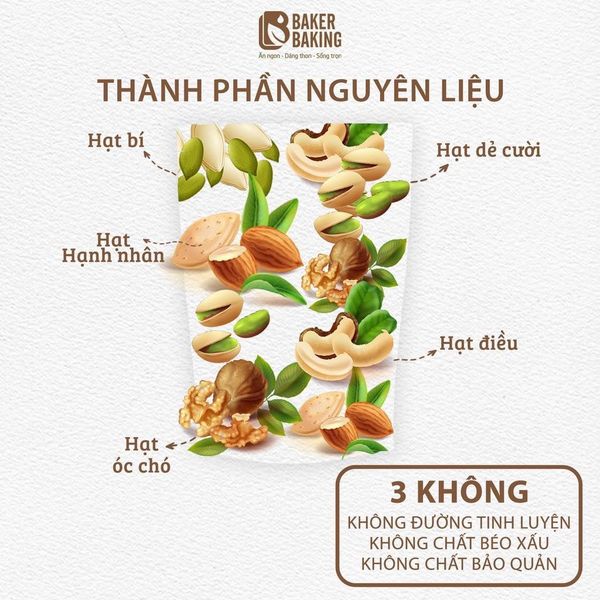Hạt Ăn Liền MIXED NUTS PREMIUM Baker Baking Hạt dẻ, Hạnh Nhân, Óc Chó, Điều, Hạt Bí