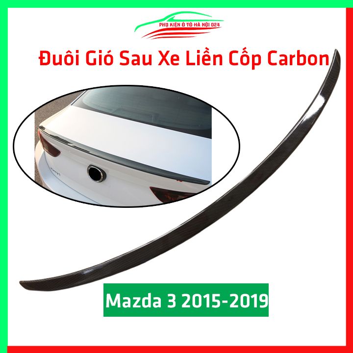 Đuôi gió sau xe ô tô liền cốp Mazda 3 2015-2019 vân cacbon, cánh lướt gió cốp sau trang trí xe hơi cực chất