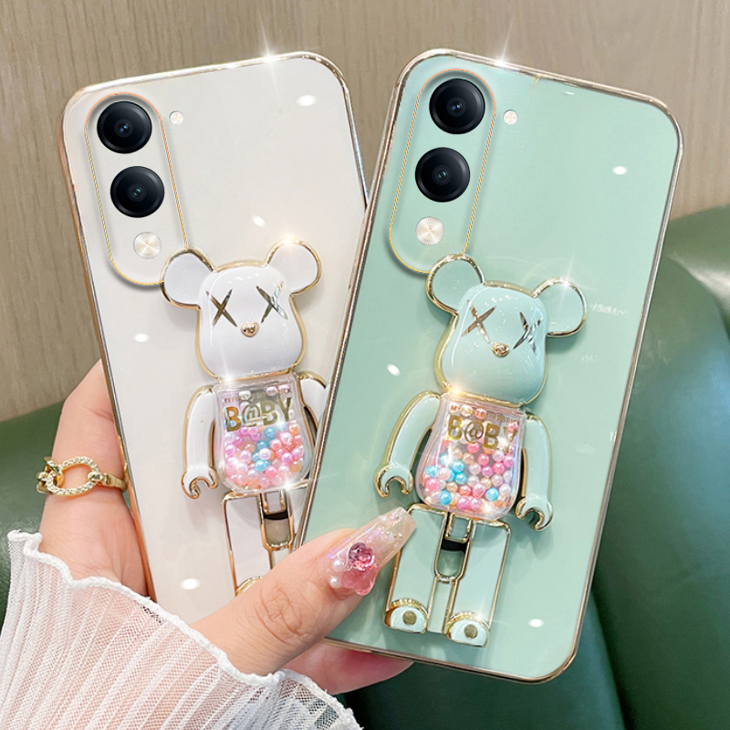 New Phone case Vivo Y04 / Y04S Back cover Soft Electroplated Quicksand Hourglass Pellet KWAS Bear silicone shockproof Protector Smooth for Vivo Y04S / Y04 case.