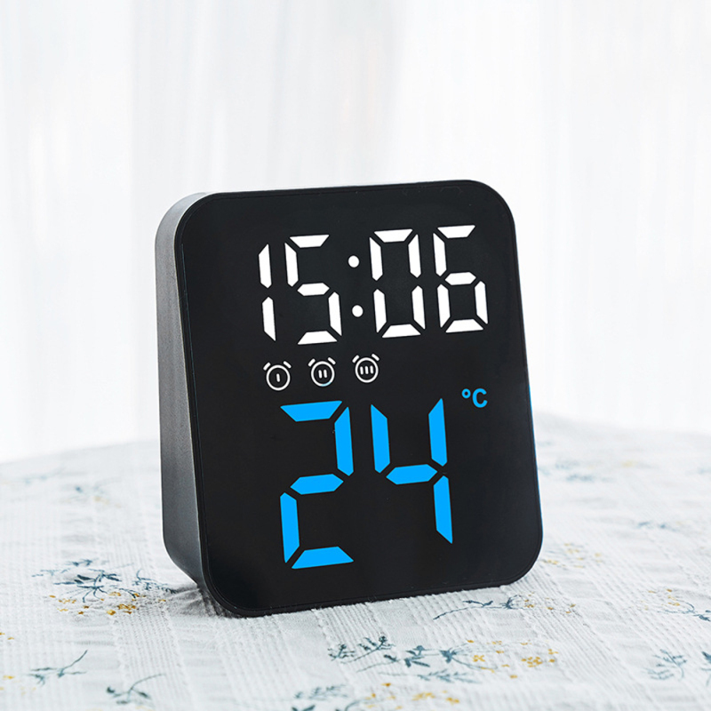 Led Electronic Digital Alarm Clock With Temperature Time Date Display 2 Levels Adjustable Brightness Bedside Clock For Home Decor
