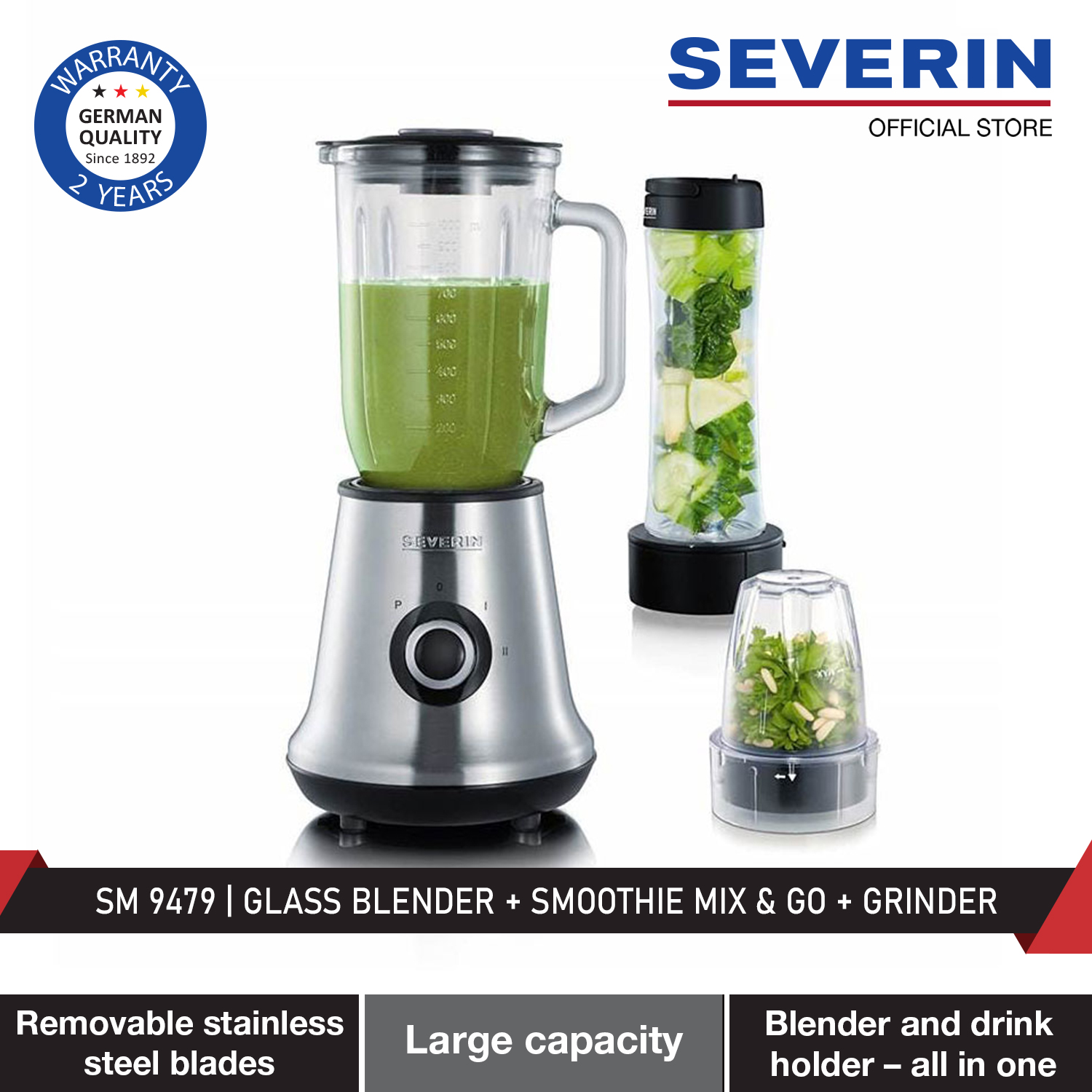 Severin SM 9479 Glass Blender + Smoothie Mix & Go + Spice/ Grinder | Lazada Singapore