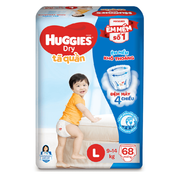 ( Tặng 8 Miếng ) Tã Quần Huggies Dry Size L - 68 Miếng