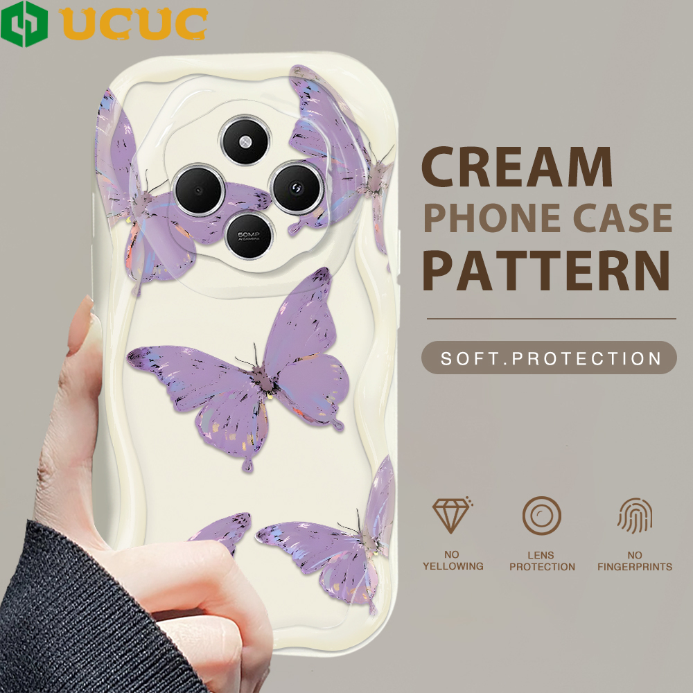 UCUC for Redmi 14C Back Cover Colorful Butterfly Cream Texture Wavy Edge Soft Silicone Phone Case. 
