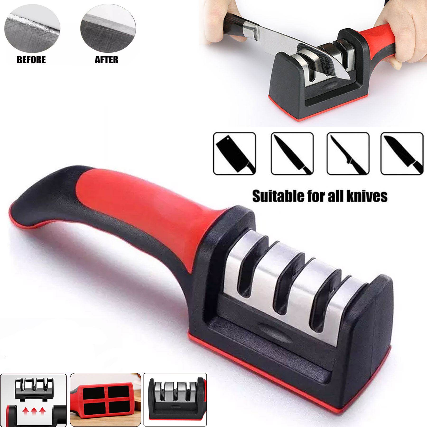 4 in 1 Multi Knife Sharpener with Scissor Slot Kitchen Use | Bazar Offer.