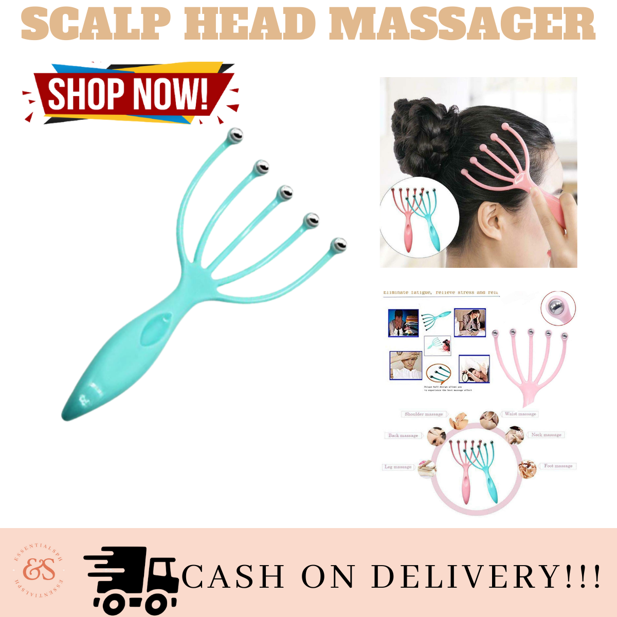 Head Massager Scalp Neck Comb Roller Five Finger Claws Steel Ball Hand Held  Relax SPA Hair Care for hair growth Stress Relief City Goods New Handheld  Five Fingers Claw Steel Ball Massager