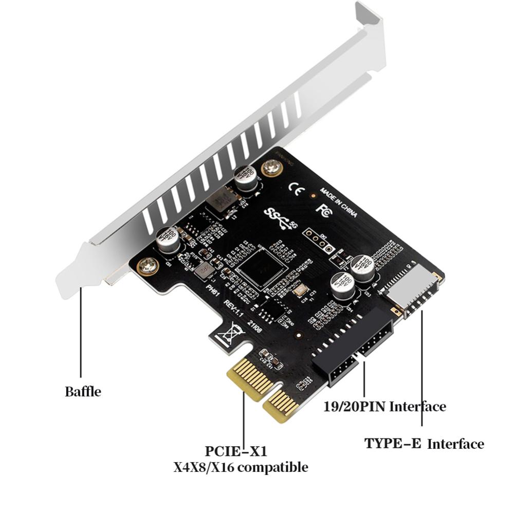 Máy tính PCI-E để USB 3.0 Type-E bo mạch mở rộng 19pin PCI-E để USB 3.0 Loại C Bảng điều khiển phía trước Bộ chuyển đổi
