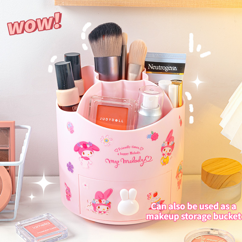 【LuckyBabyFans Store】360° Rotating Sanrio Kuromi Pen Holder Organizer Girls Large Capacity Stationery Box Kawaii Stikers Cinnamoroll.