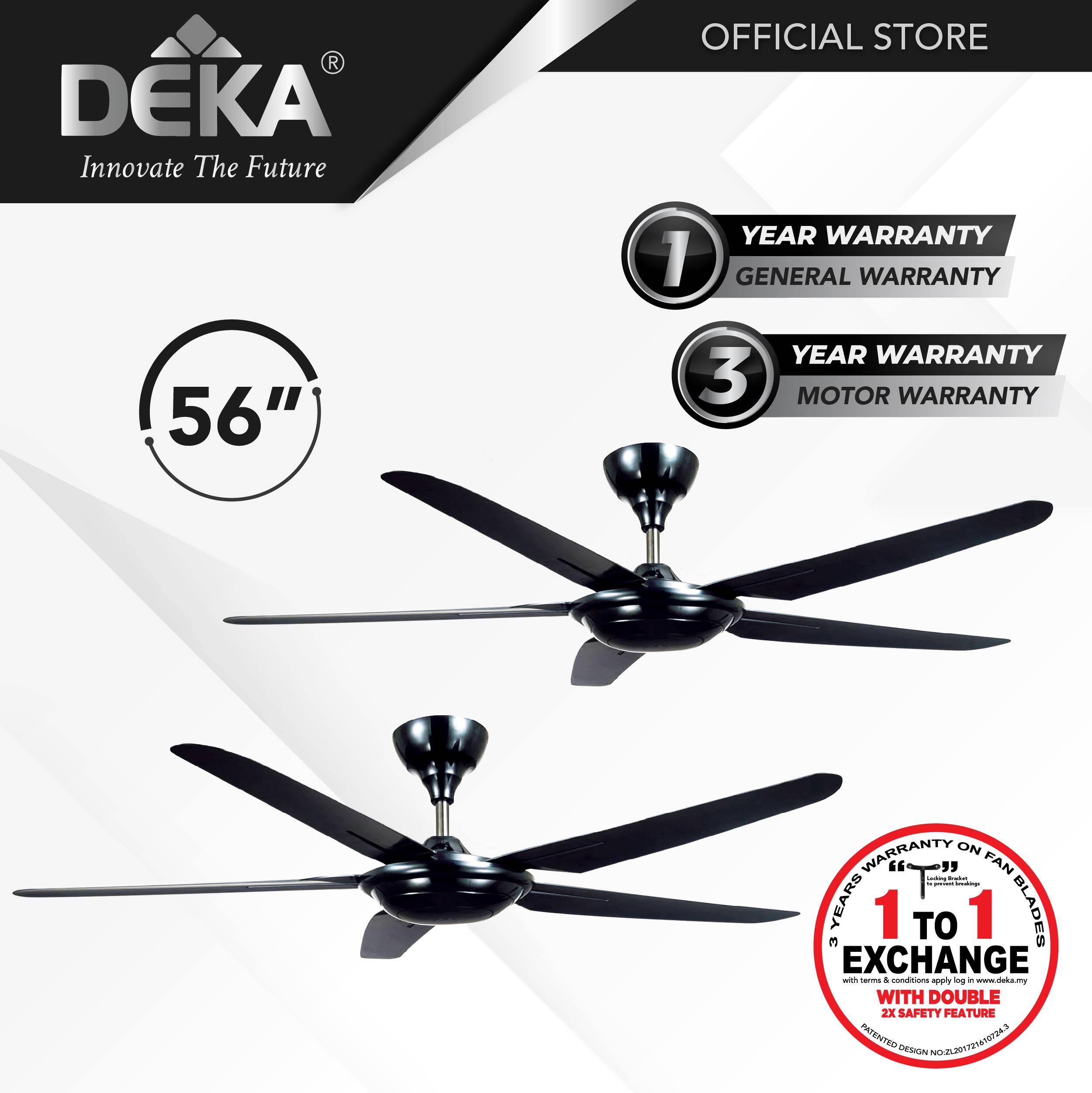 [TWIN PACK] DEKA F6S 5 Speed 56" Ceiling Fan with Remote Control REPLACE F6 (Improved Motor