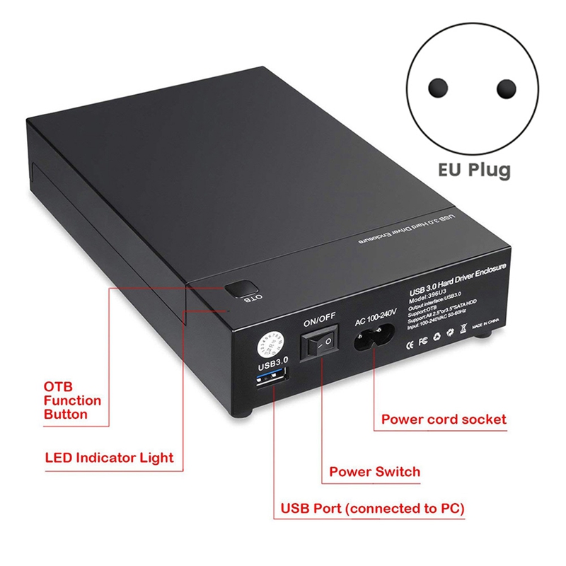 USB 3.0 3.5In SATA Hard Drive Disk External Enclosure SSD HDD Disk Case Support 16TB Drives Backup