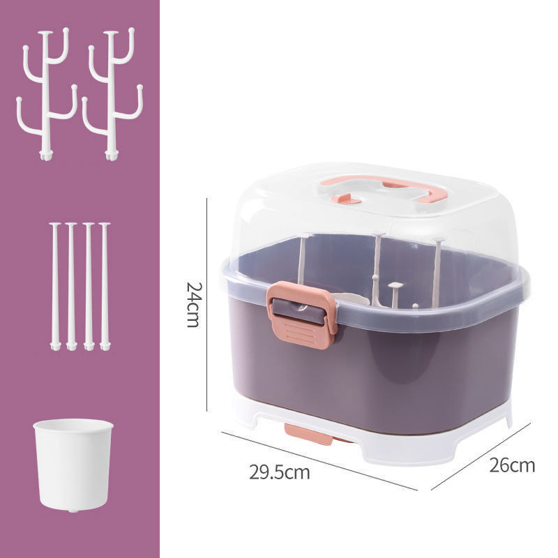 Household baby tableware storage bottle storage box PET material dust-proof drain bottle storage box