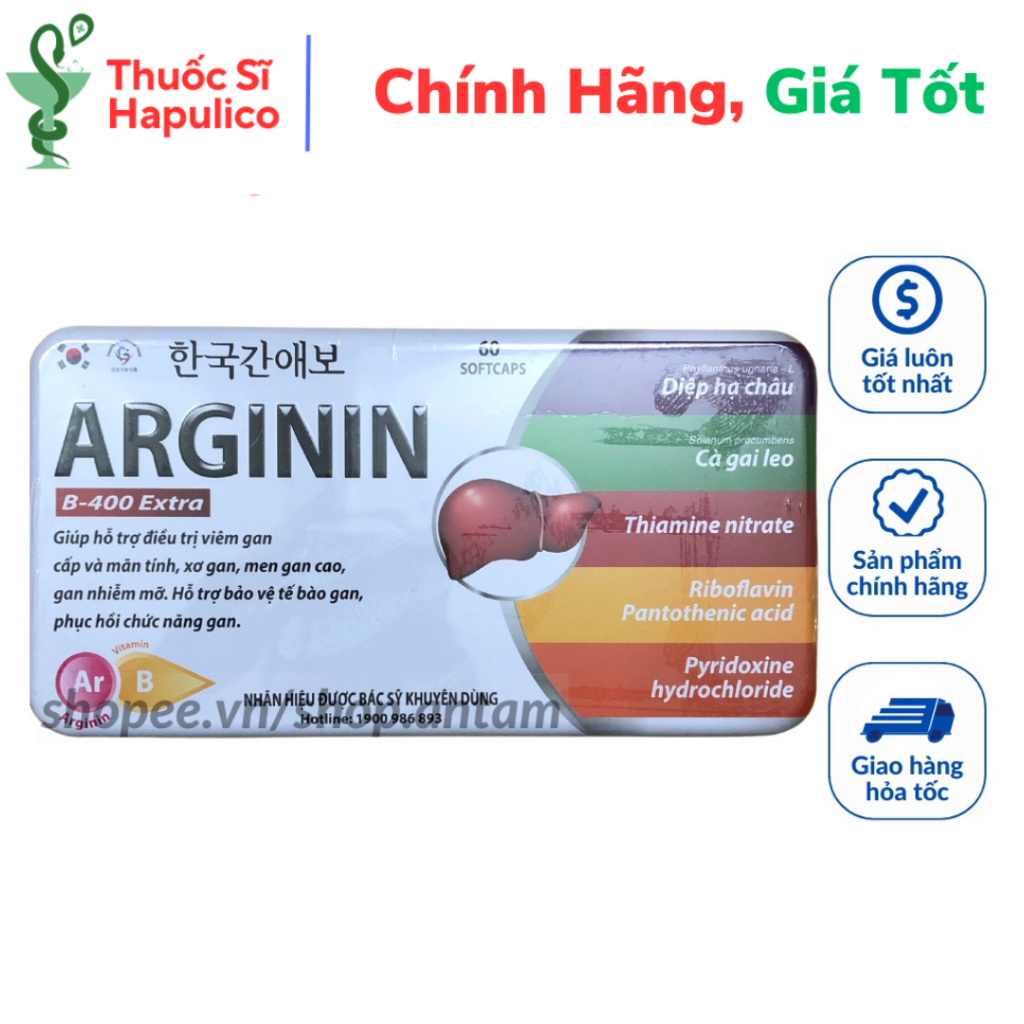 Viên uống bổ gan Arginin B 400 Extra Giúp mát gan, lợi mật, tang cường chức năng gan