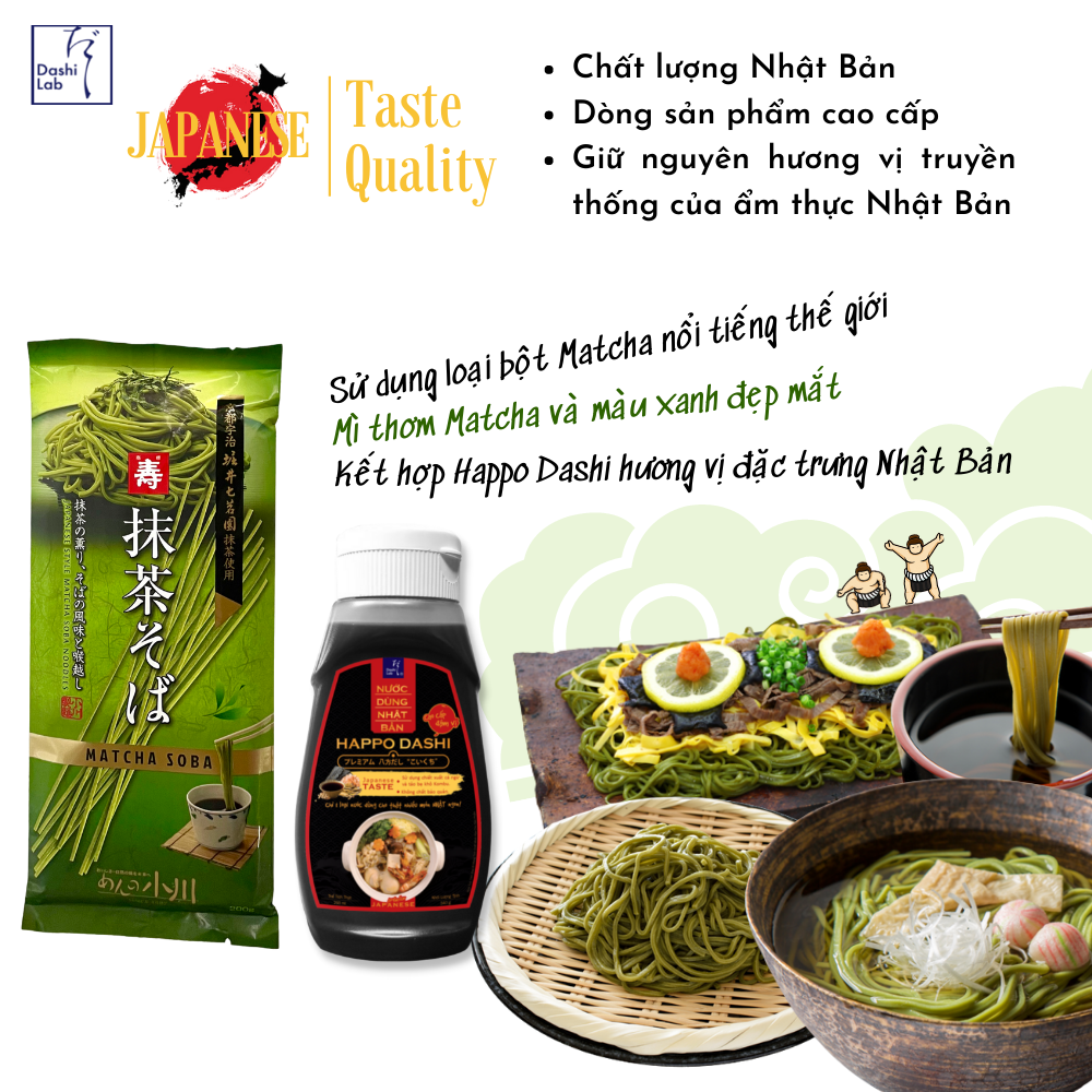 Combo Happo Soba Matcha (1 chai Happo Dashi 340g, 1 gói mì Soba Matcha 200g)