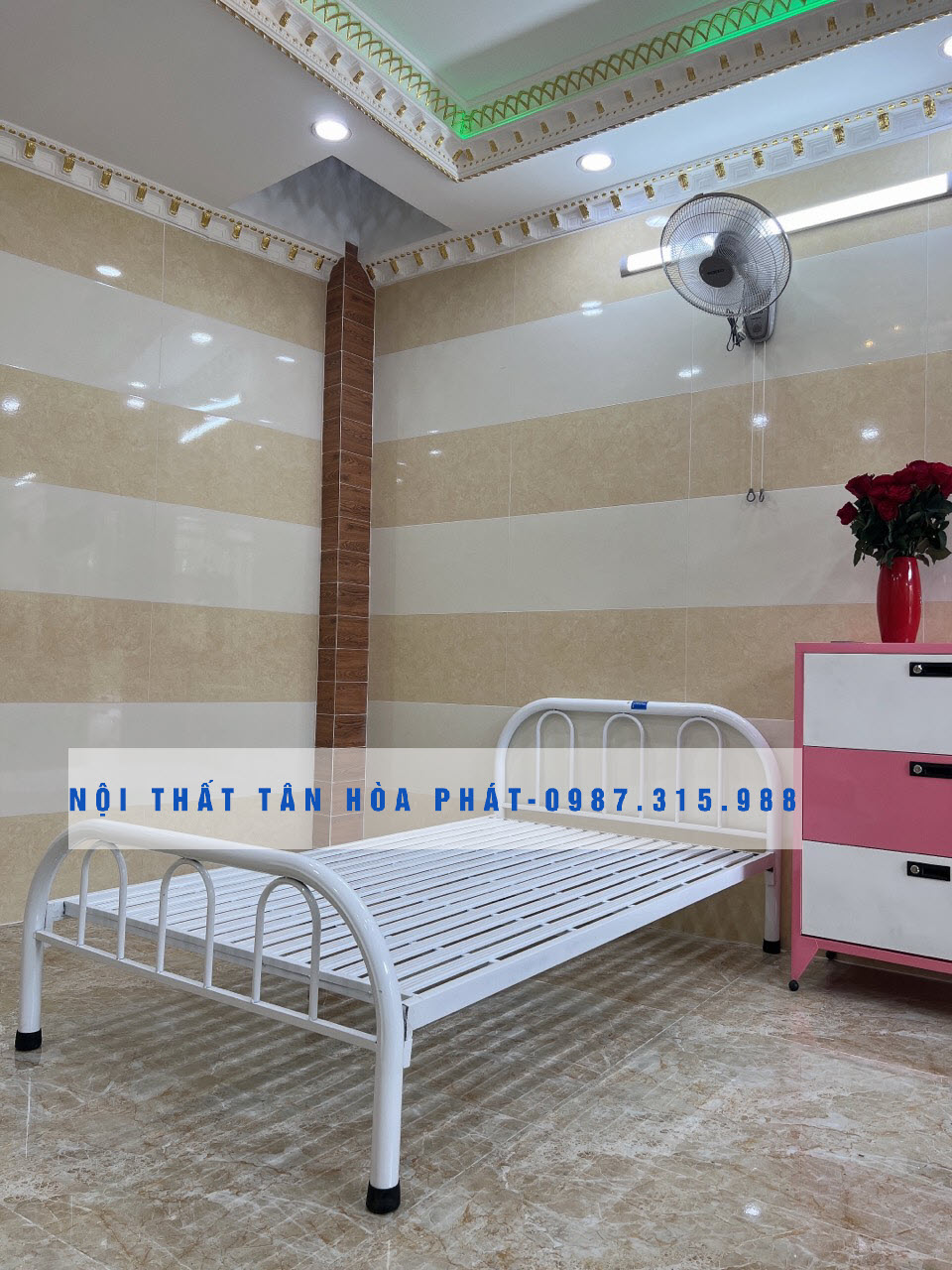 Giường sắt đơn giản kích thước 1m2 x 2m kiểu dáng hiện đại sang trọng hàng Việt Nam chất lượng cao TÂN HOA PHAT