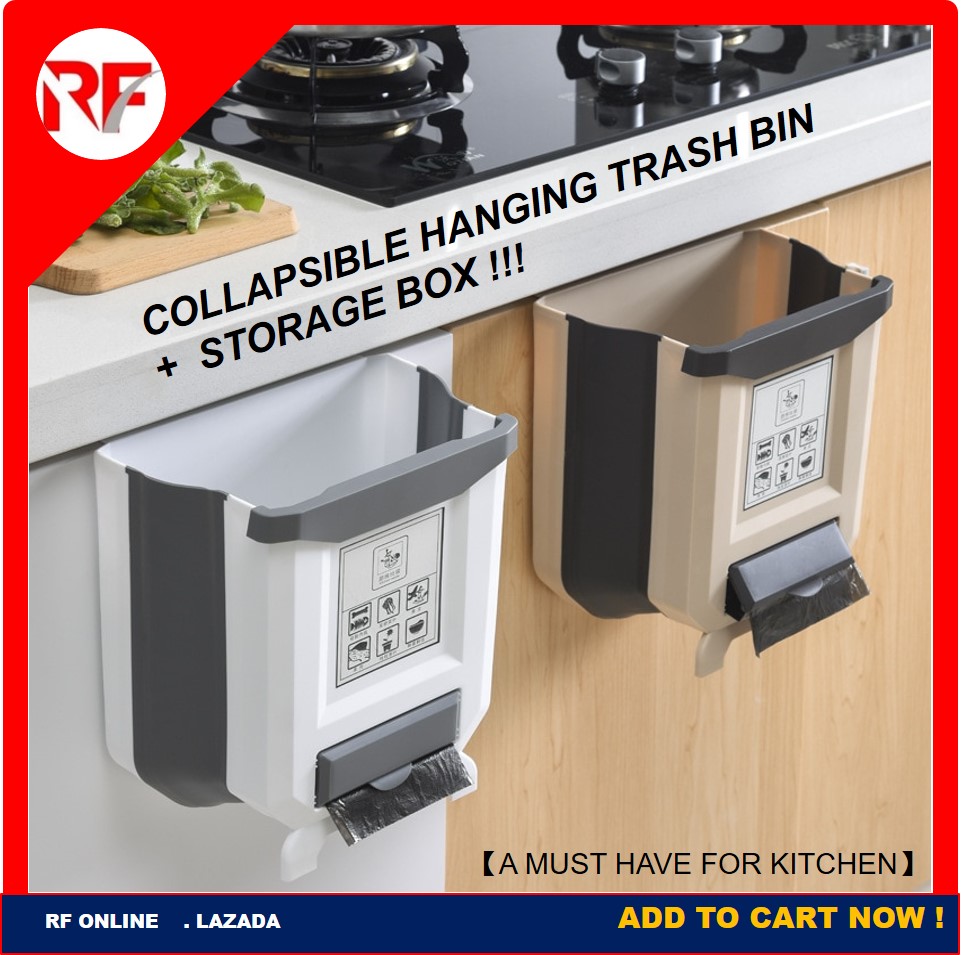 New Kitchen Hanging Trash Bin Foldable Waste Rubbish Bin For Cabinet Door Collapsible Extra Rubbish Bag Storage Box Multi Functional Sturdy And Durable Widely Used In Kitchens College Dorms Living Rooms Bedroom Cars