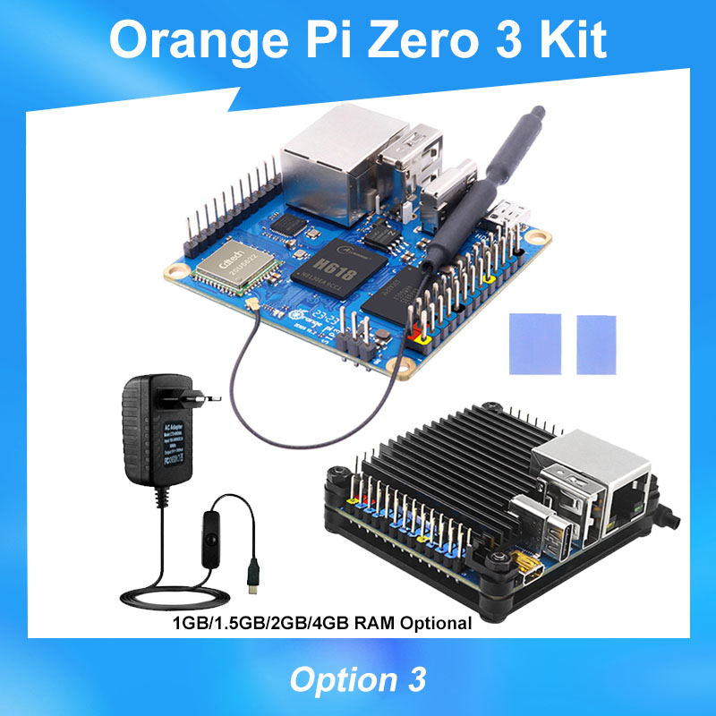 Orange pi zero 3 4gb 2gb 1gb 1.5gb ram allwinner h618 64-bit 16mb spi flash dual band wifi5 bt 5.0 gigabit lan port single board